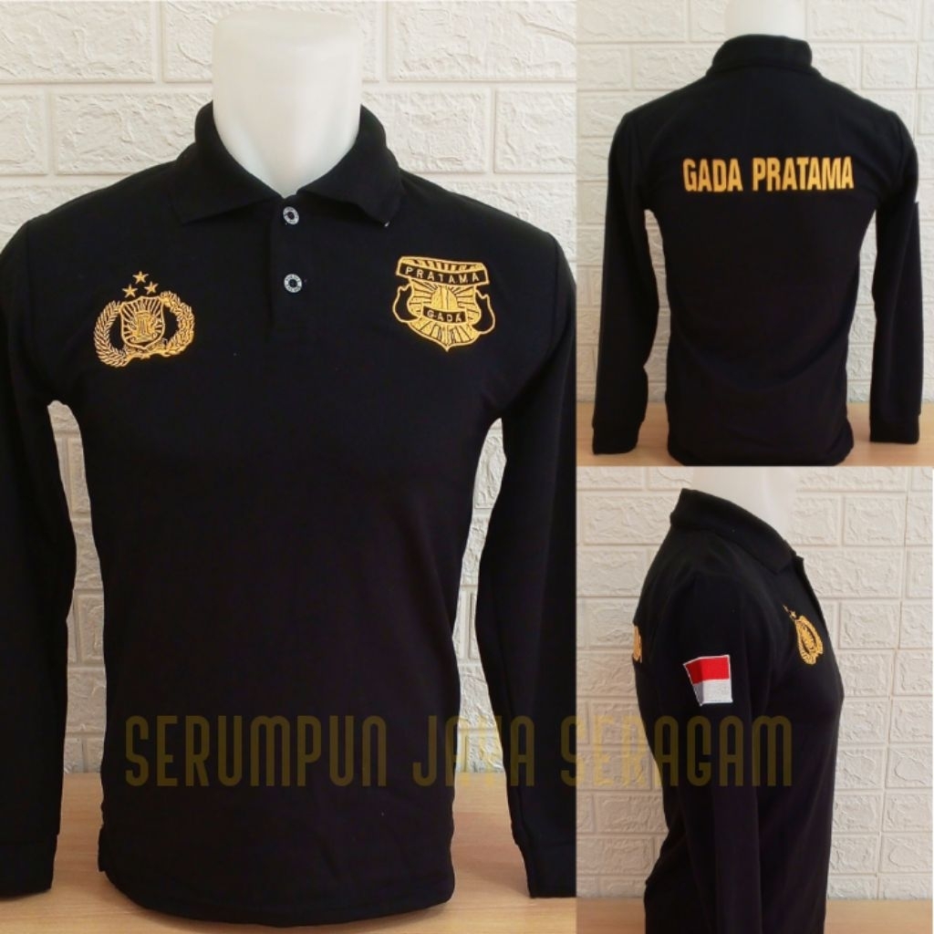 KAOS GADA PRATAMA TERBARU HITAM LENGAN PANJANG FULL BORDIR - KAOS KERAH GADA PRATAMA TERBARU PANJANG