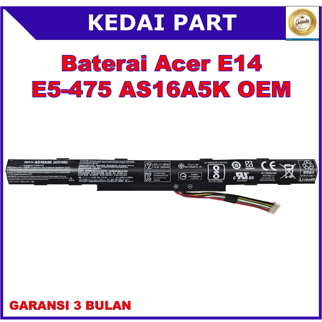 Baterai Laptop Acer Aspire E-5 475 ES 14 ES1-432 ES1 432 E5-475G AS16A5K OEM