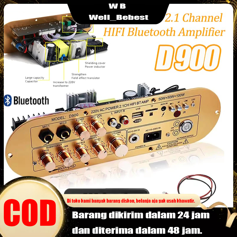 Amplifier Board Subwoofer Bluetooth D900 - Pengisian Daya 12V, Suara Bass Tinggi, Perlindungan Sirku