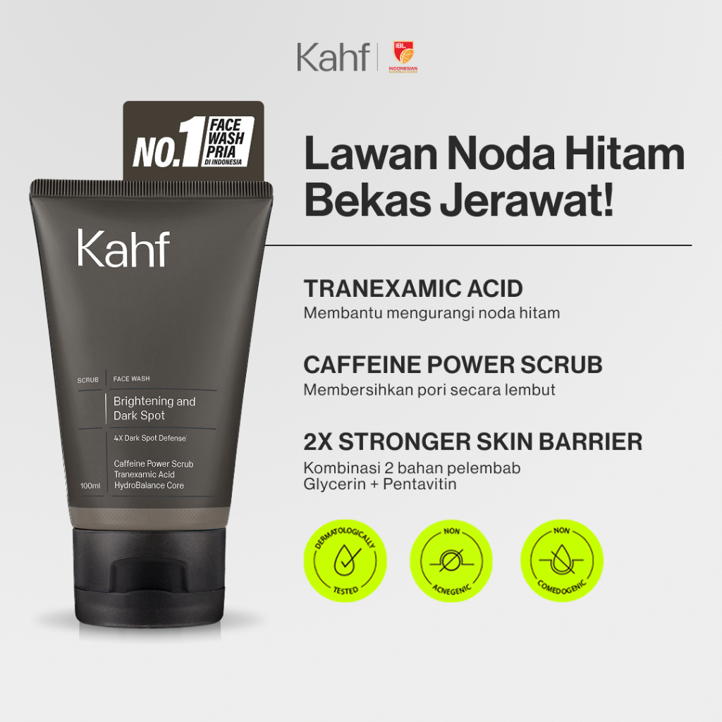 Kahf Face Wash Brightening and Dark Spot Scrub 100 ml - Sabun Cuci Muka Pria untuk Membantu Menghila