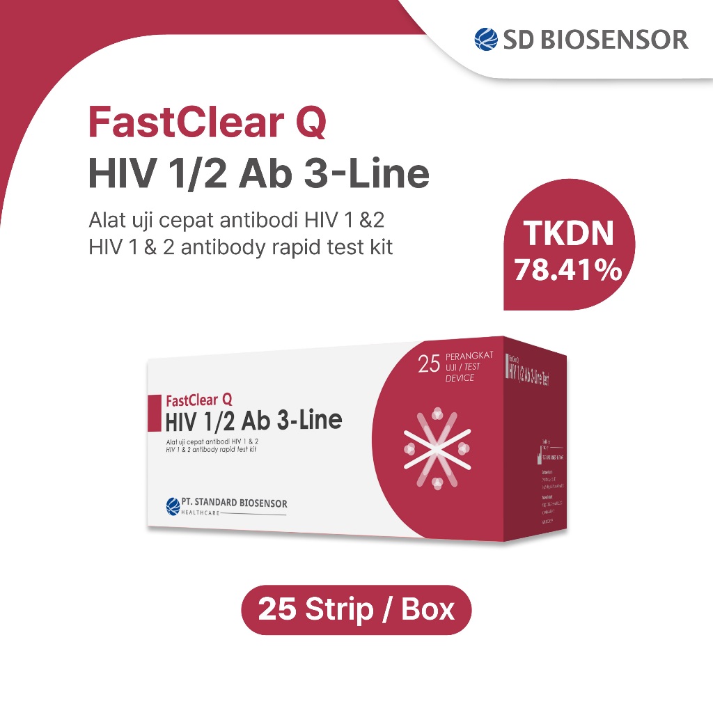 SD BIOSENSOR FastClear Q HIV 1/2 Ab 3-Line Rapid Test Kit / Alat tes cepat Deteksi HIV 1/2 Ab-3Line