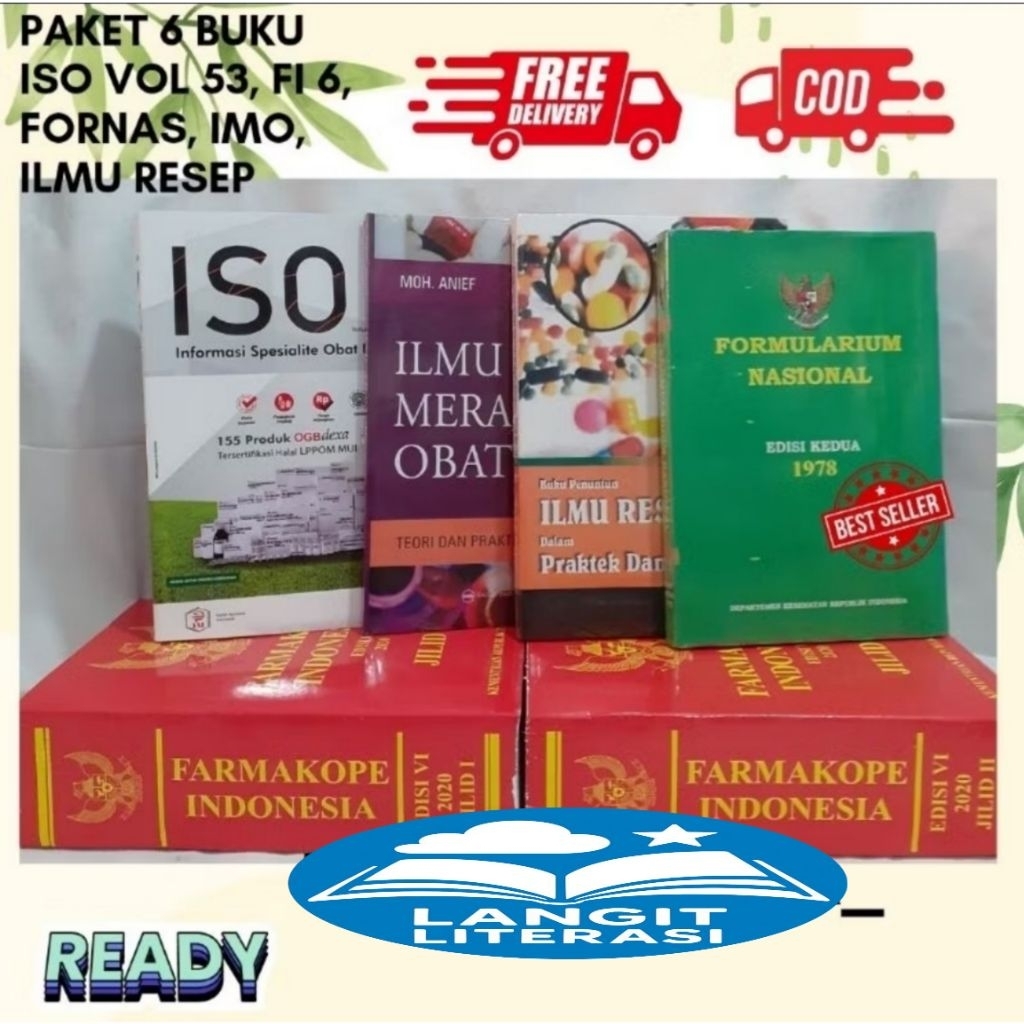 PAKET 6 BUKU FARMASI FI 6, ISO OBAT VOL 53, IMO, ILMU RESEP, FORNAS