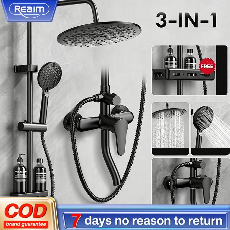 Reaim Shower Tiang HitamShower Column Shower Tiang Set Panas-Dingin Shower Kamar Mandi 3 Dalam 1 Set