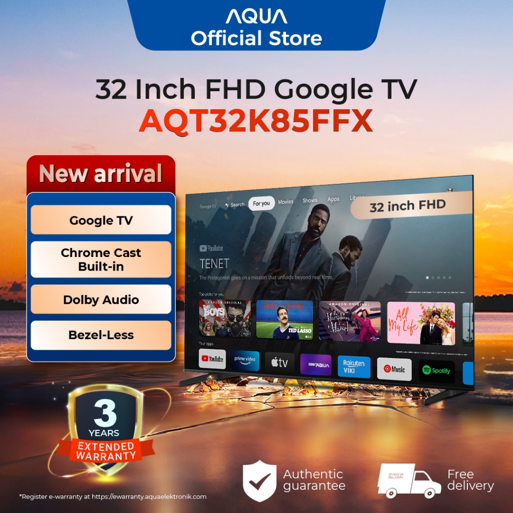 (FREE GIFT) AQUA Elektronik TV AQT32K85FFX - FHD - Dolby Audio - Google TV - Google Play/Netflix/You