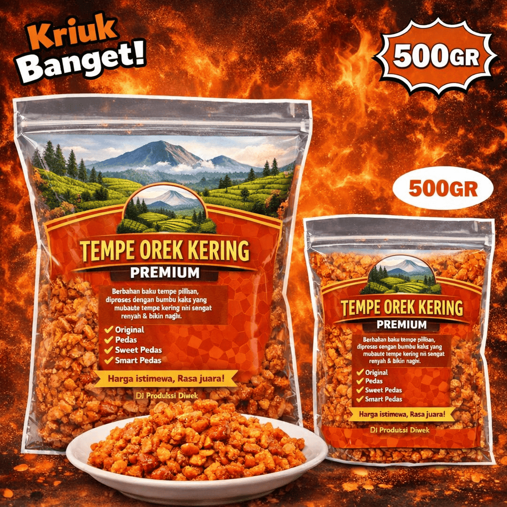 KERING TEMPE 500gr/TEMPE OREK TERI KACANG/OREK TEMPE PEDAS BALADO/PEDAS MANIS
