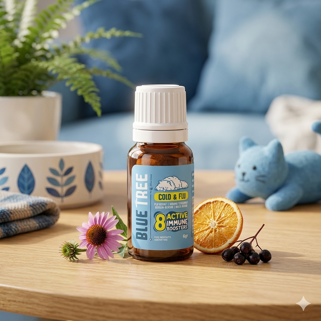 Olive Care Blue Tree Cold & Flu | Vitamin Obat Kucing Olive Care Blue Tree Cold & Flu 8 Bahan Aktif 