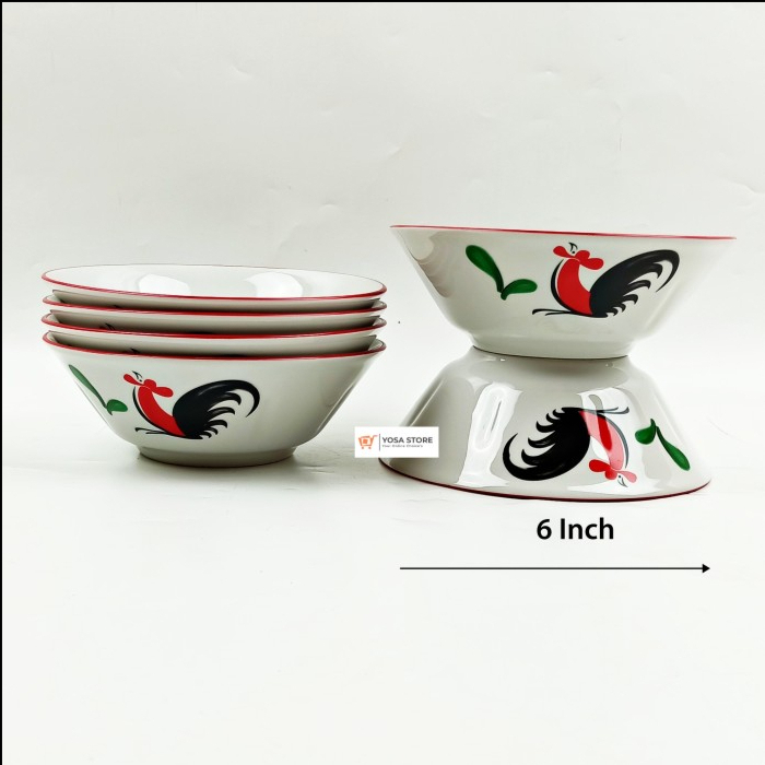 Mangkok Keramik Bakso Motif Ayam Jago KPA 6 inch - 6 Pcs Kedaung Home