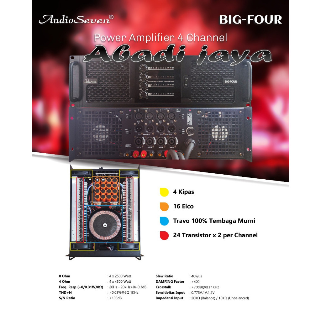 power audio seven big four / AUDIO SVEN BIG FOUR 4 channel 4 x 2500watt  4 kipas 16 elco original