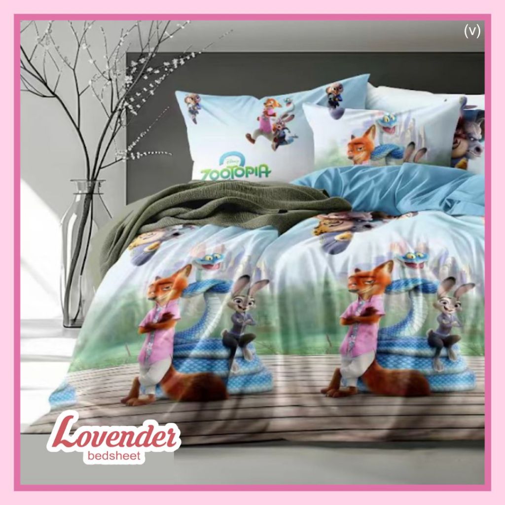 Sprei/Bedcover katun JEPANG 3D zootopia 2 nick judy karakter kartun rabbit kelinci bunny rubah fox d