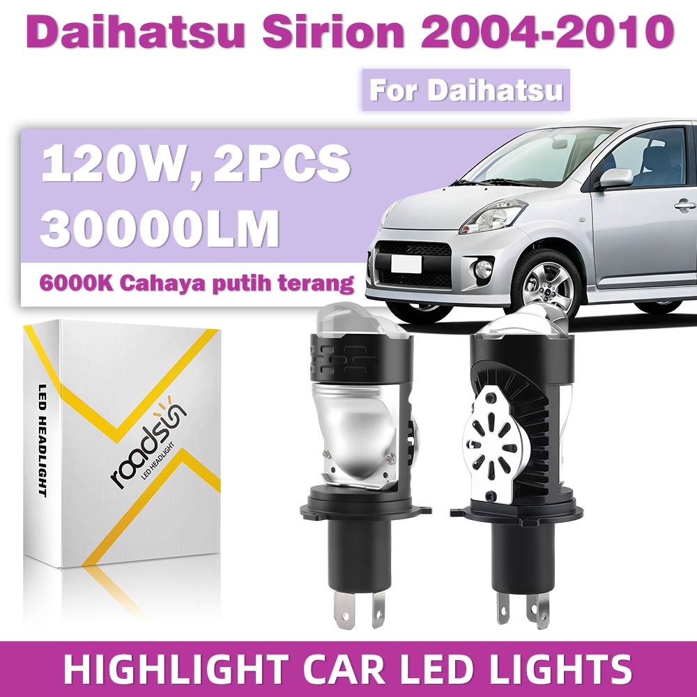 Lampu depan lensa LED H4 kelas atas terbaru dari ROADSUN, [cocok untuk Daihatsu Sirion 2004-2010]
