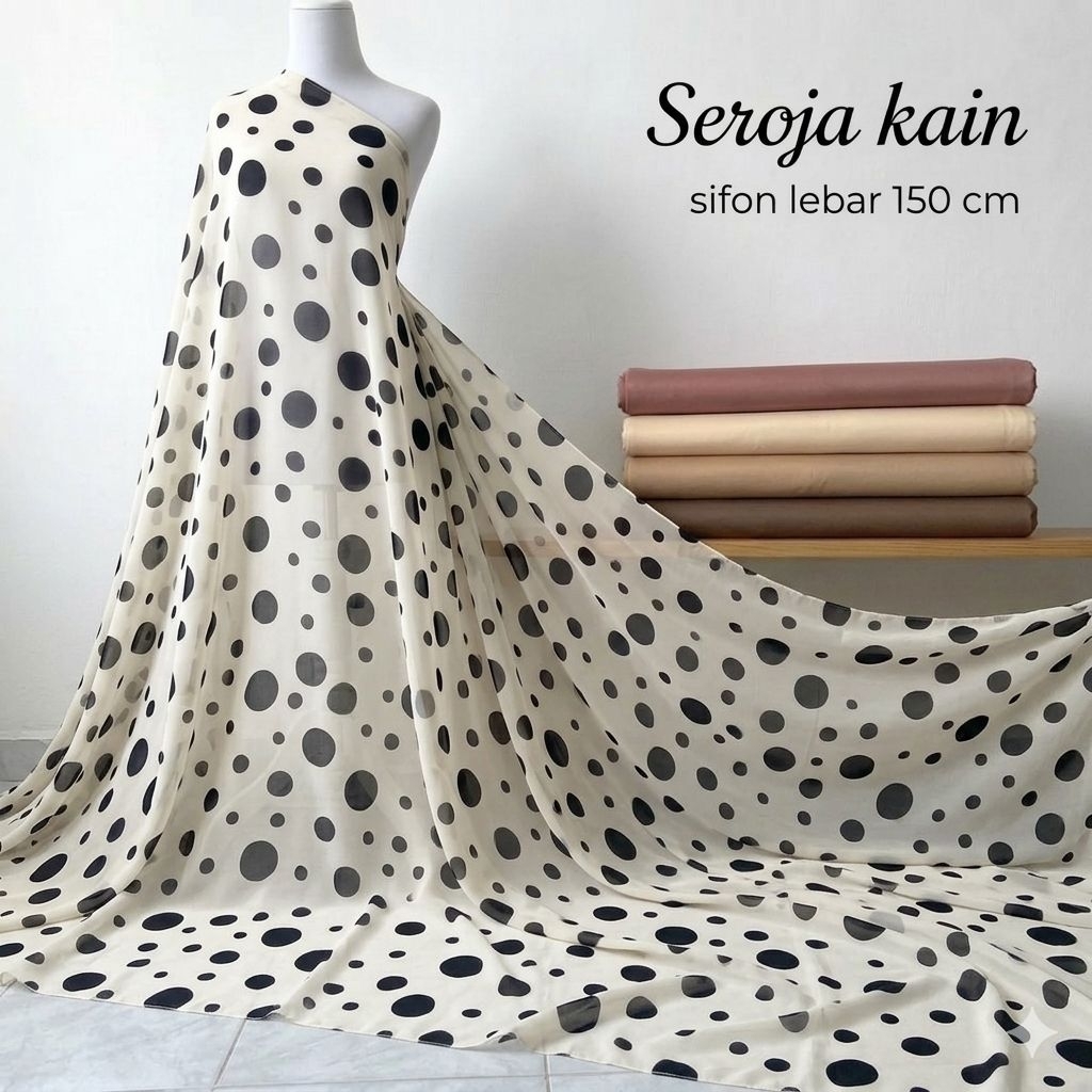 KAIN CERUTY BABY DOLL MOTIF POLKADOT - Bahan Sifon Ceruti Premium Meteran untuk Gamis Dress Aj