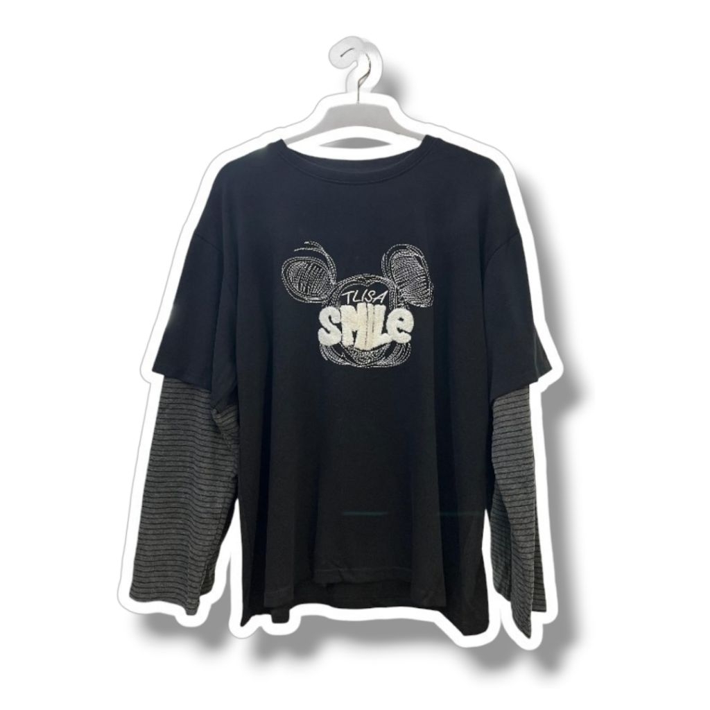 Galery Mama Adi - Kaos Oversize Lengan Panjang Inner Stripe Smile Tee