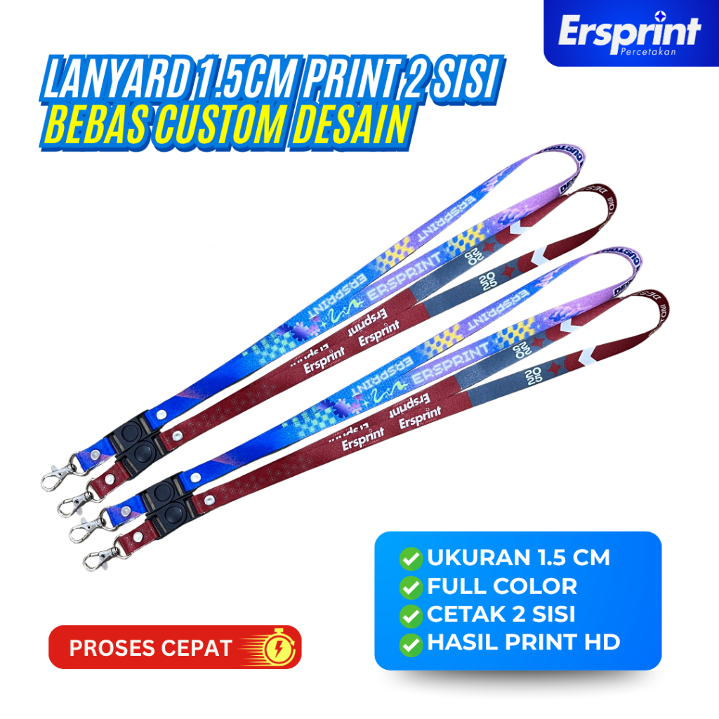 Cetak Lanyard Custom 1,5 cm Tali ID Card Tissue 2 Sisi | Gantungan Name Tag Premium Free Template