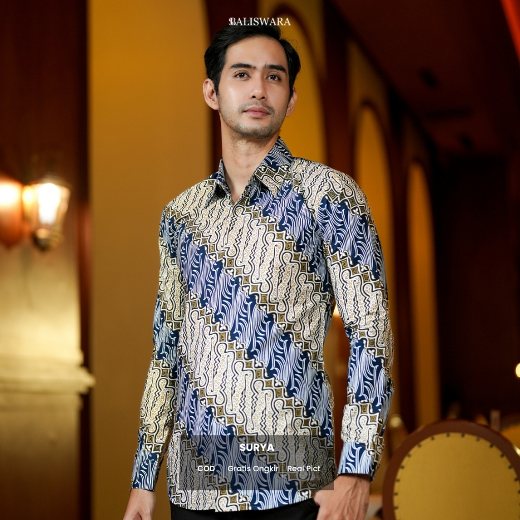 BALISWARA Batik Pria Slimfit Motif Surya Full Furing Lengan Panjang