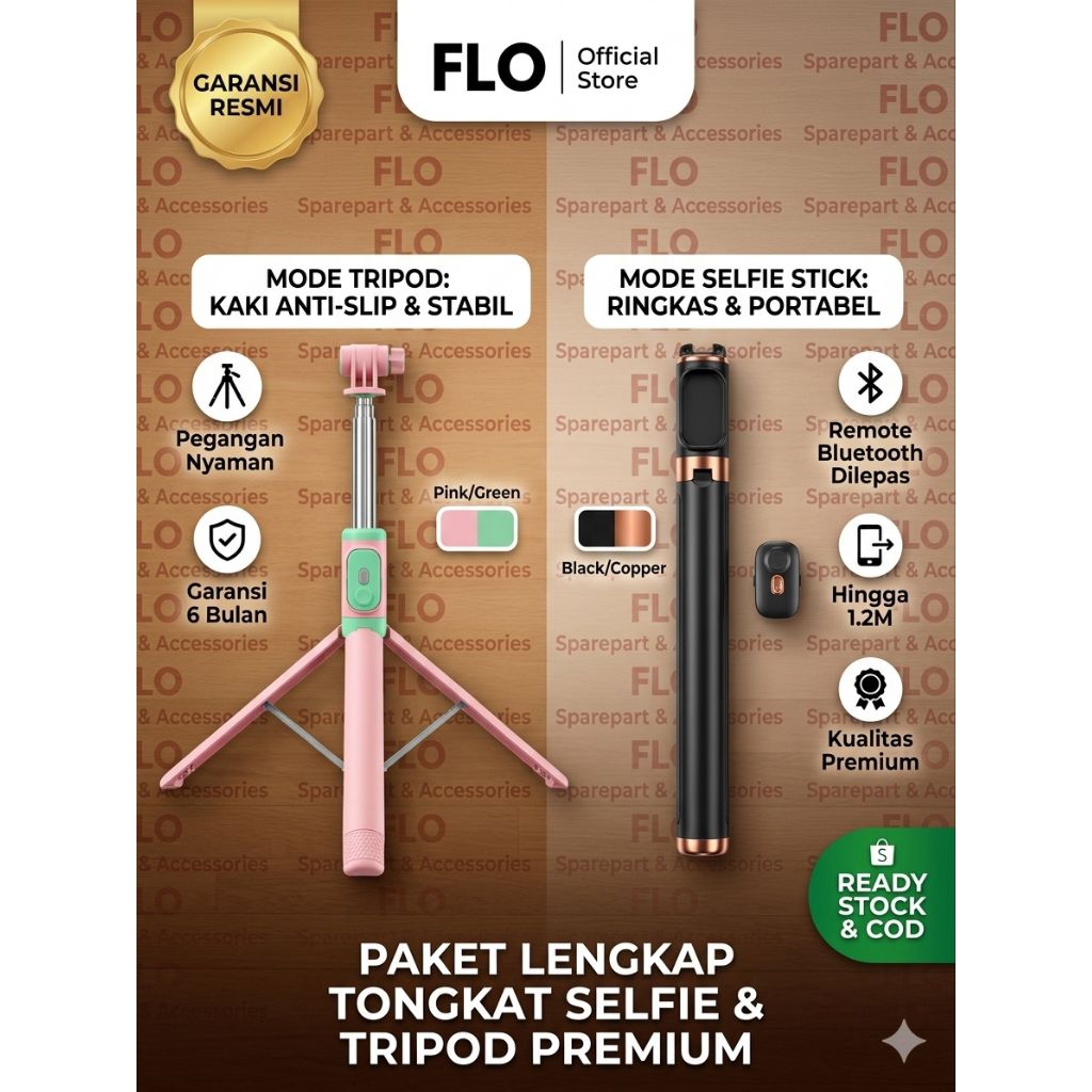 Tripod Camera Selfie Black dengan remote bluetooth