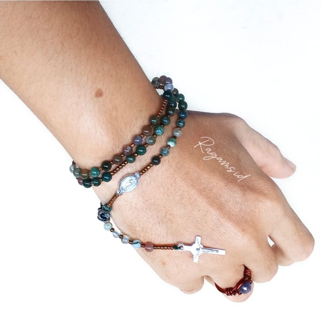 Gelang Rosario Bapa Kami 77 Butir Indian agate model lilit gelang tumpuk