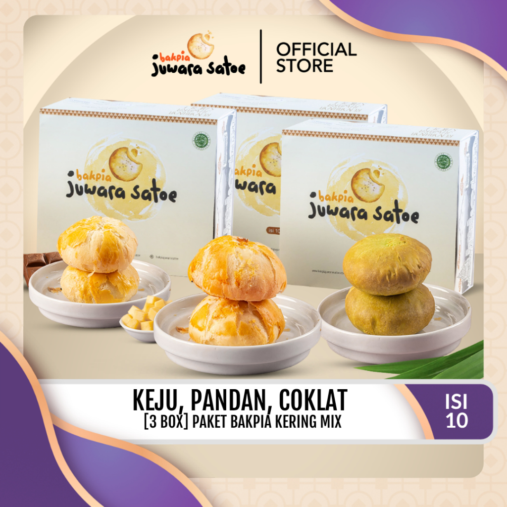 [ 3 BOX ] PAKET BAKPIA CRISPY (PANDAN, COKLAT, KEJU) - BAKPIA JUWARA SATOE