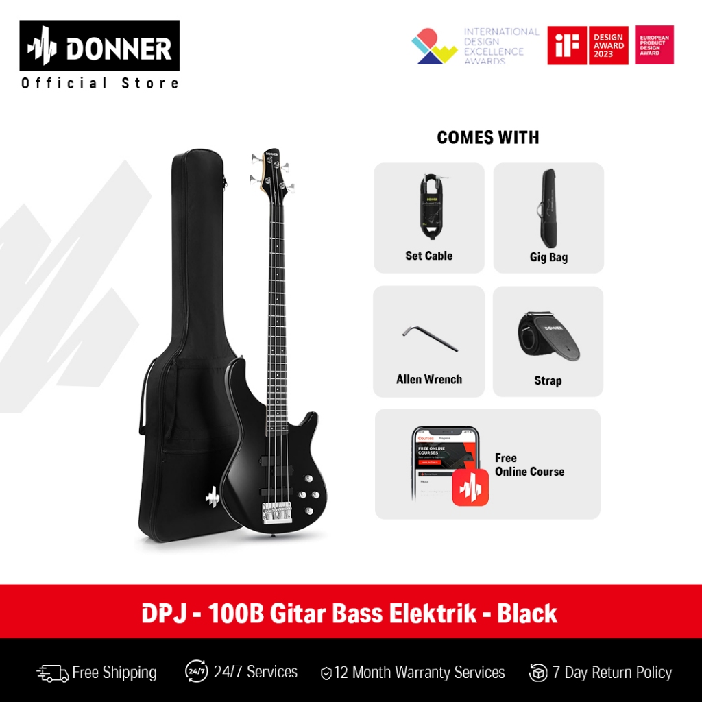 Donner DPJ - 100B Gitar Bass Elektrik - Black