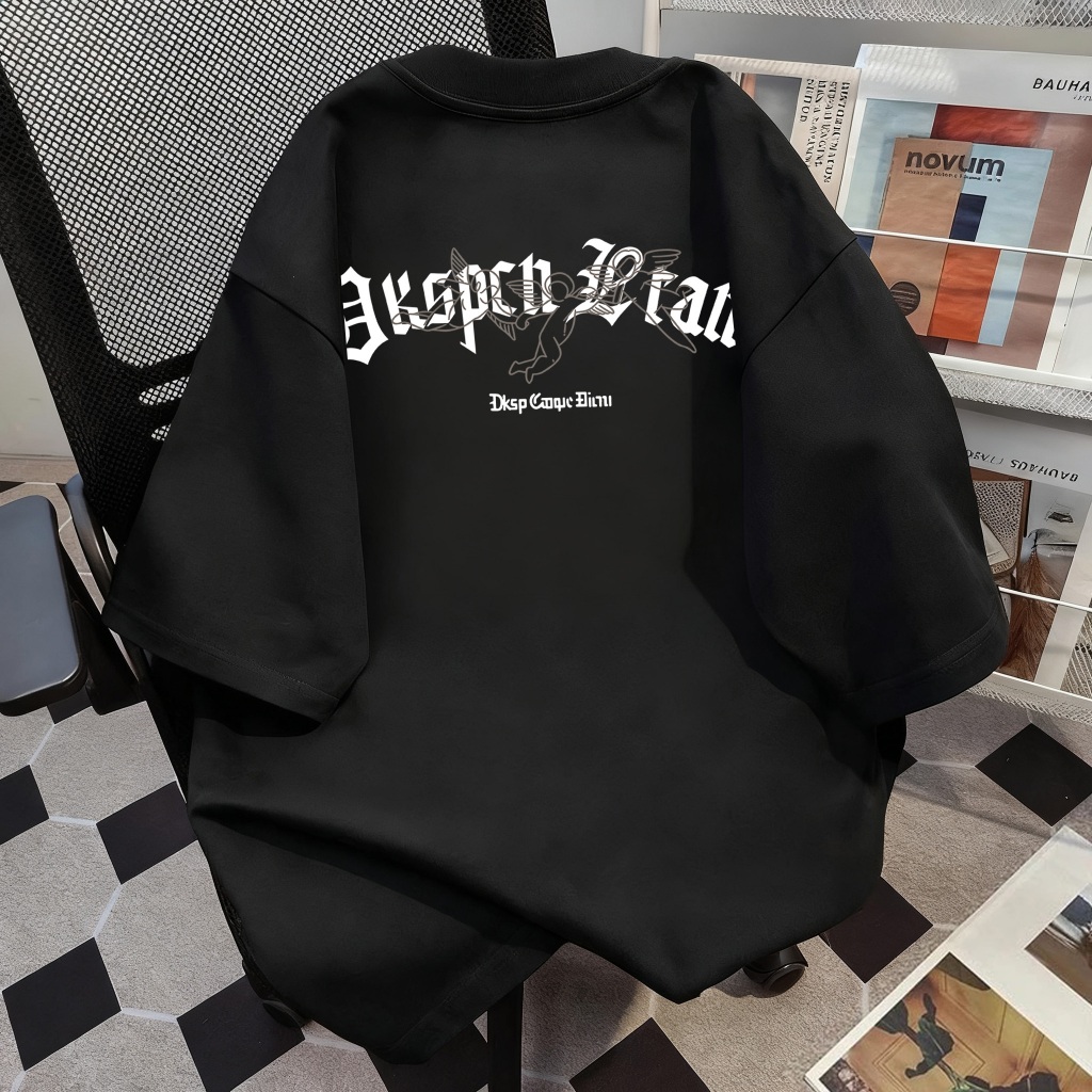 Kaos Pria Oversize Motif Tulisan Gothic Baju Kaos Viral Street Style