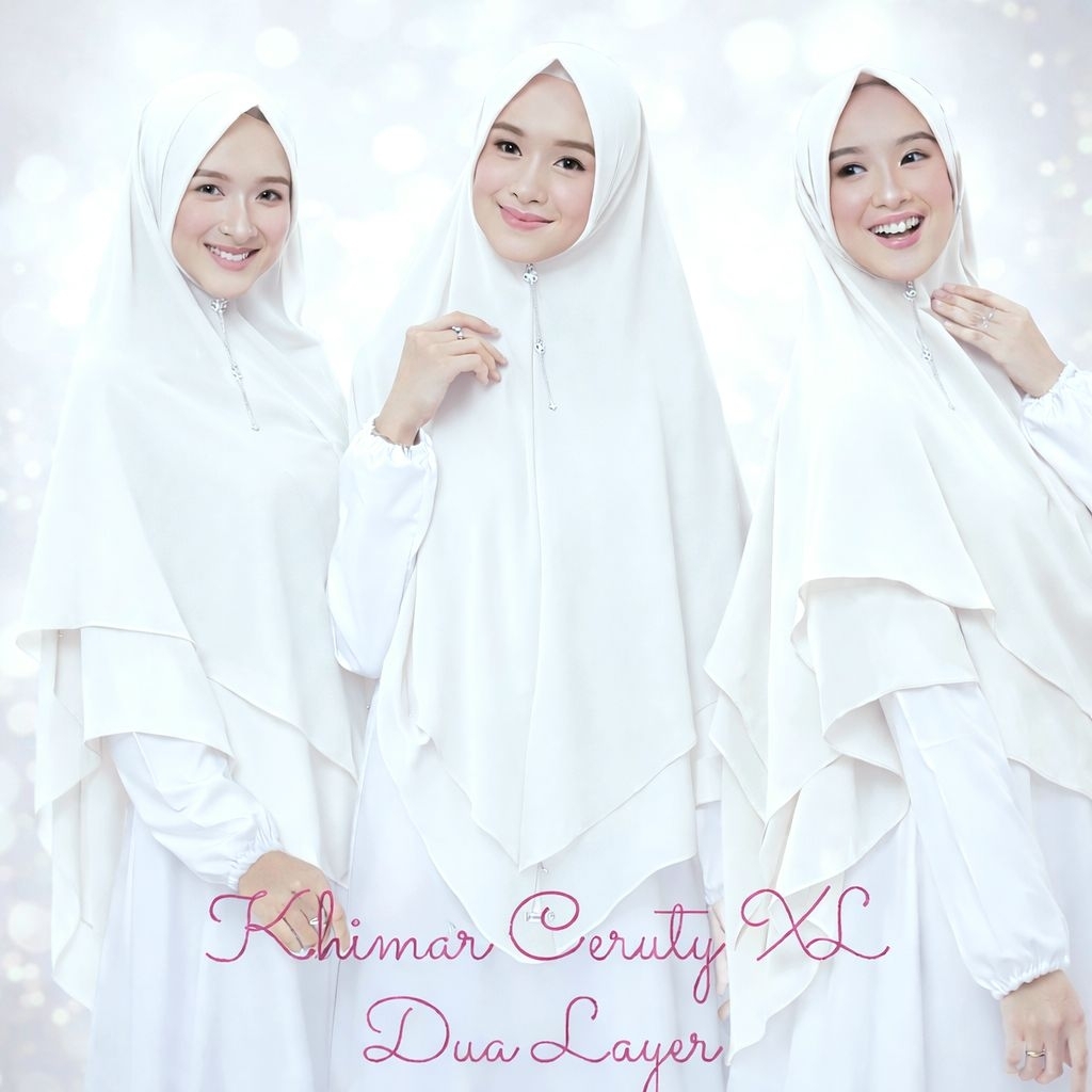 KHIMAR CERUTY 2 LAYER WARNA PUTIH BW/JILBAB SYAR'I WARNA PUTIH/KHIMAR CERUTY JUMBO