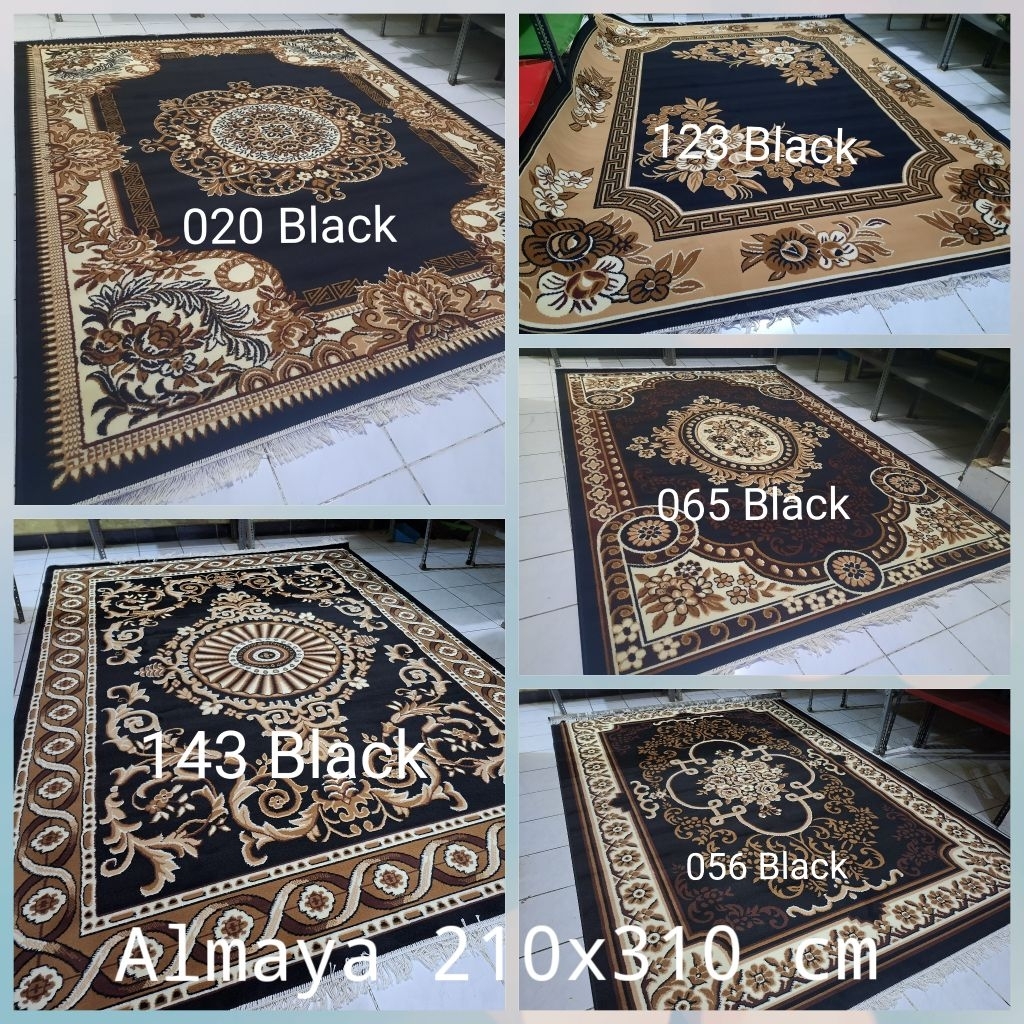 Karpet Permadani Besar Jumbo Klasik  Shafira Almaya Hitam Black Abu-abu Coklat Brown
