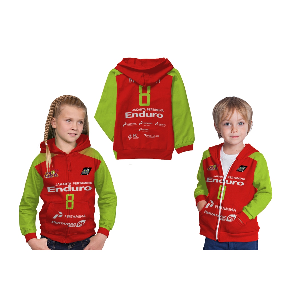 Jaket Hoodie Zipper Anak Voli Olahraga Volley ProLiga Jakarta Pertamina Enduro 2026 Merah Putih Ungu