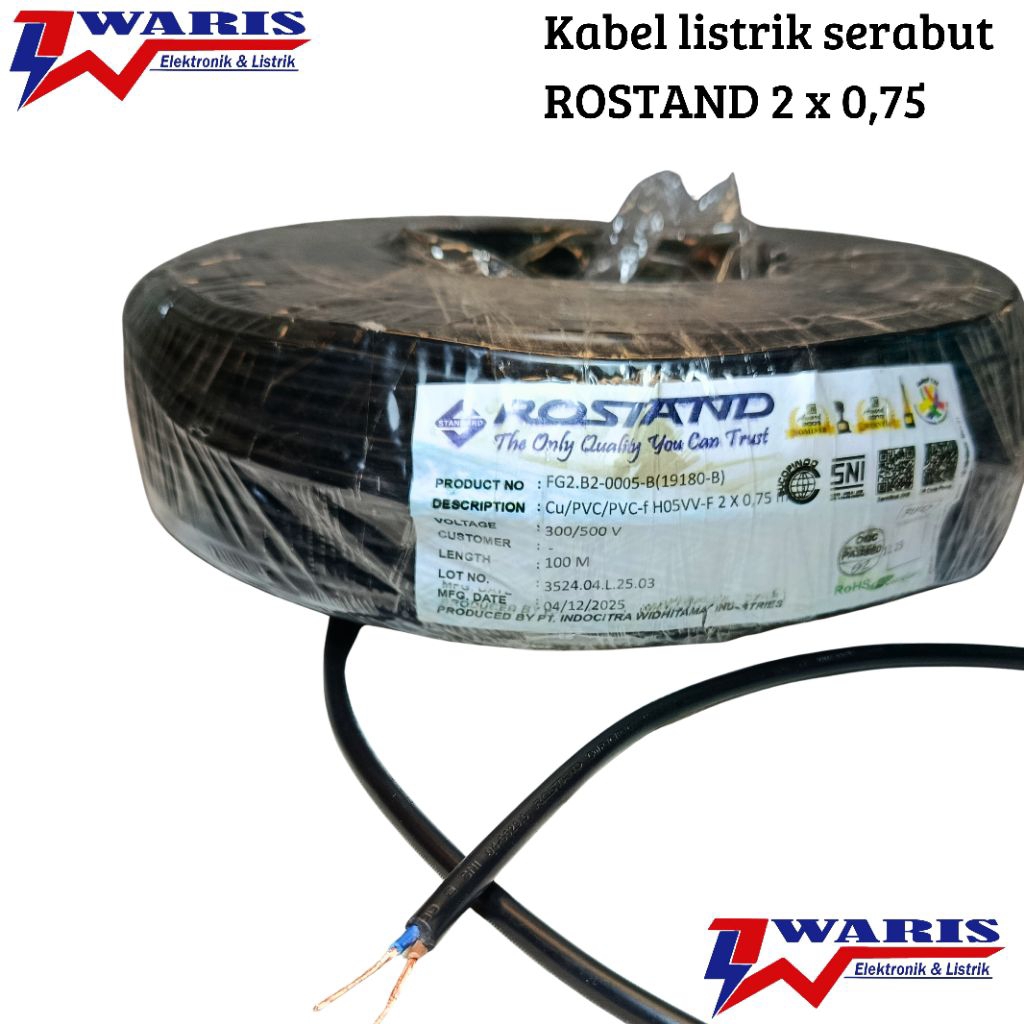 Kabel Listrik Tegangan ROSTAND 2 X 0,75 Serabut ECERAN