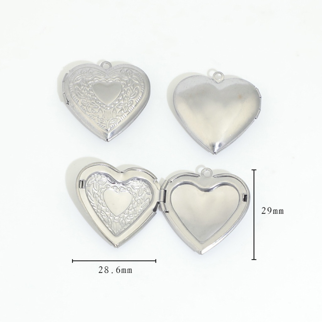 LIONTIN LOCKET STAINLESS LOVE HEART CHARM KECIL SEDANG BESAR FRAME TANPA FOTO BANDUL KALUNG KEYCHAIN