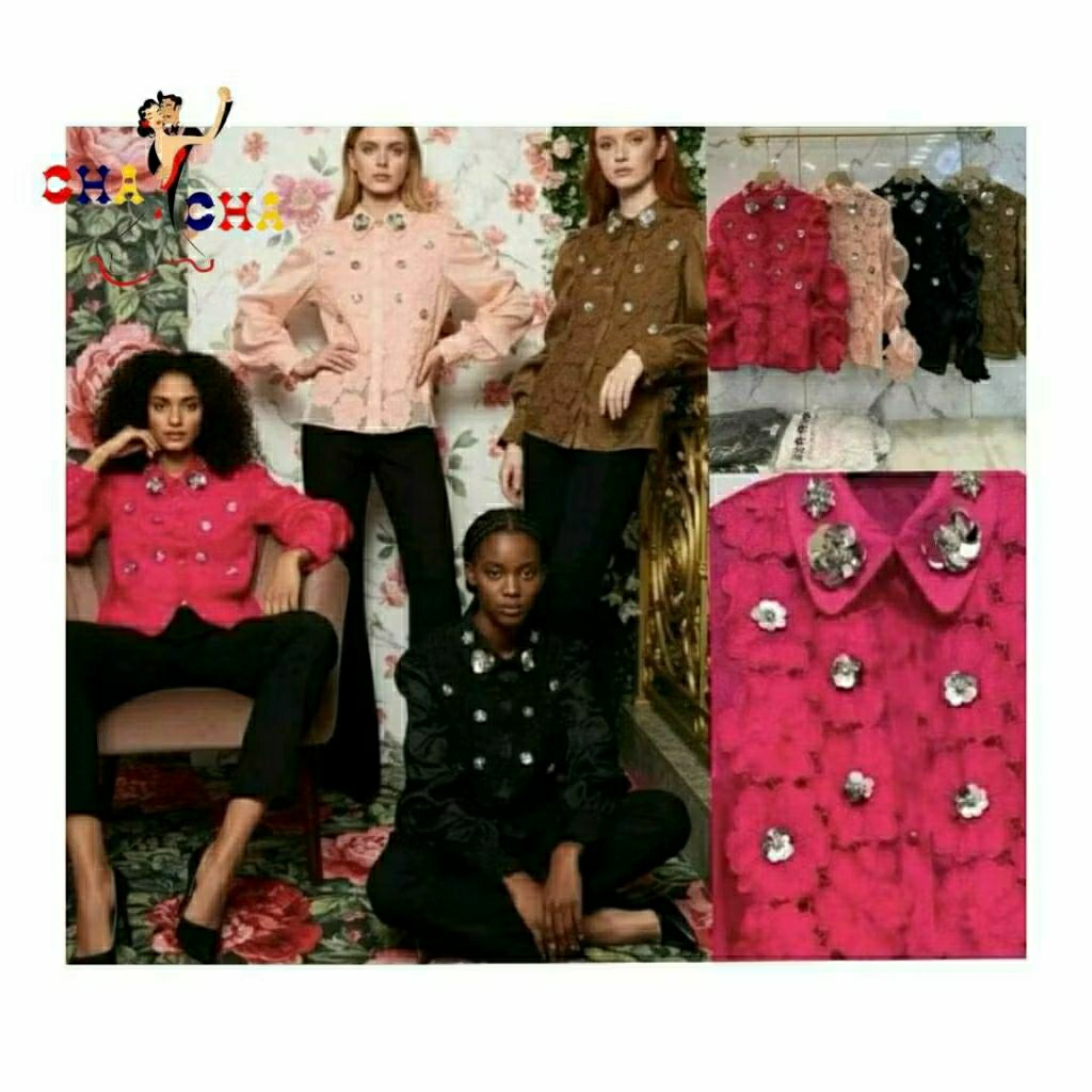 CHASHOP - ATASAN KEMEJA BUNGA & RENDA BLINK / KEMEJA IMPORT CASUAL WANITA