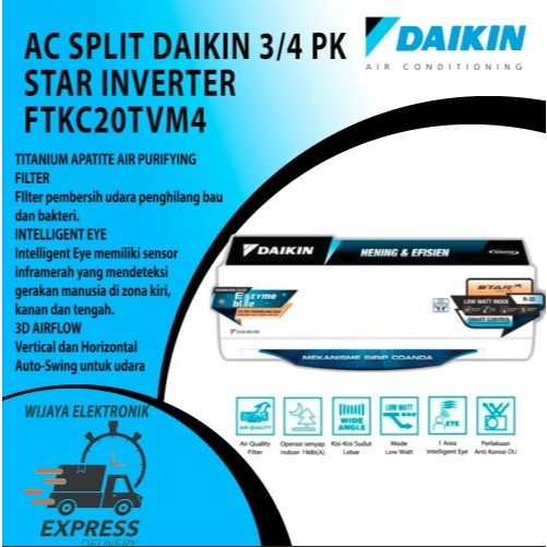 AC DAIKIN Star Inverter FTKC20TVM4 + PASANG DAN ANTAR / AC Split DAIKIN STAR INVERTER 3/4 PK FTKC20T