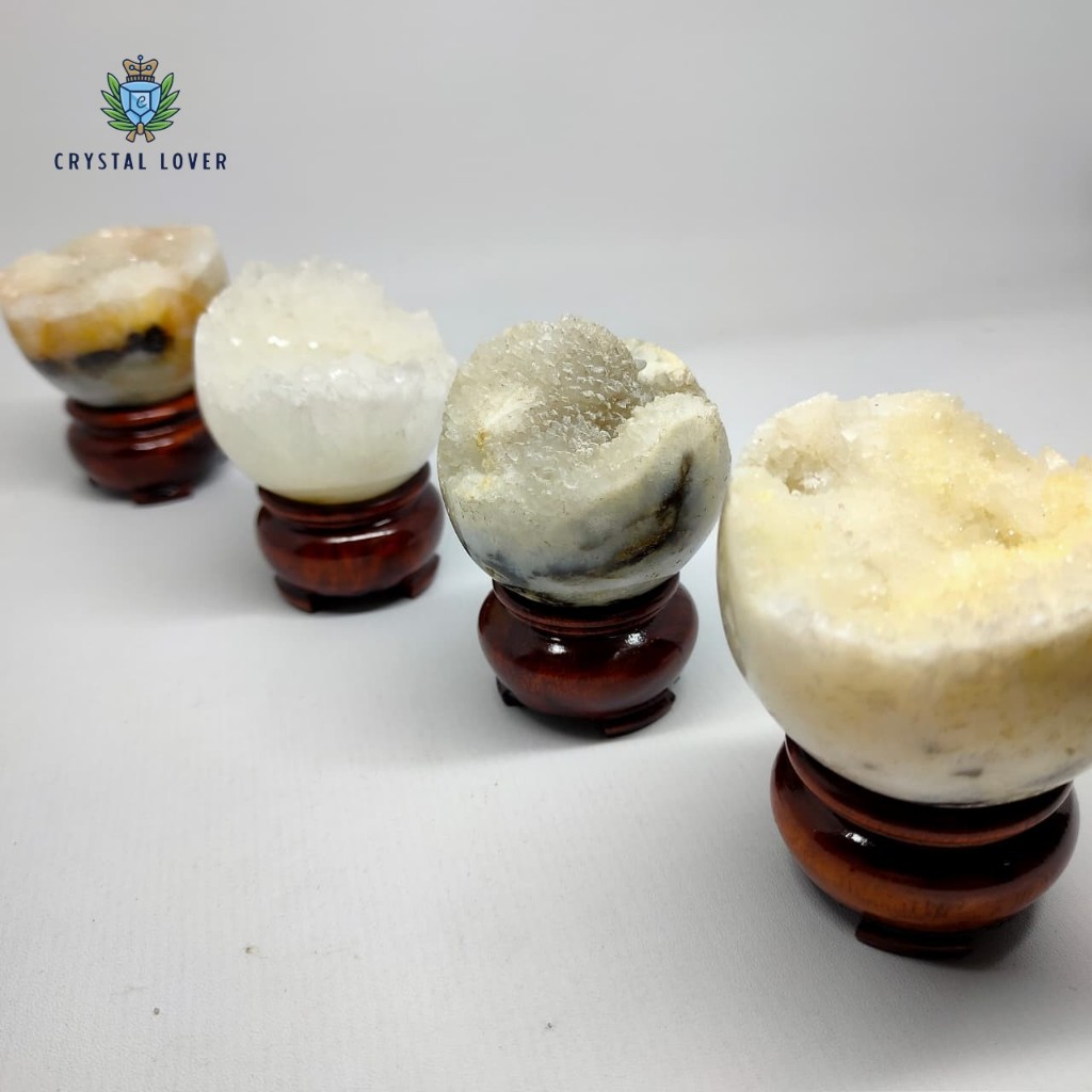 White Druzy Crystal Natural Batu Kristal Putih Asli Sparkling Cantik untuk Healing Dekorasi Estetik 