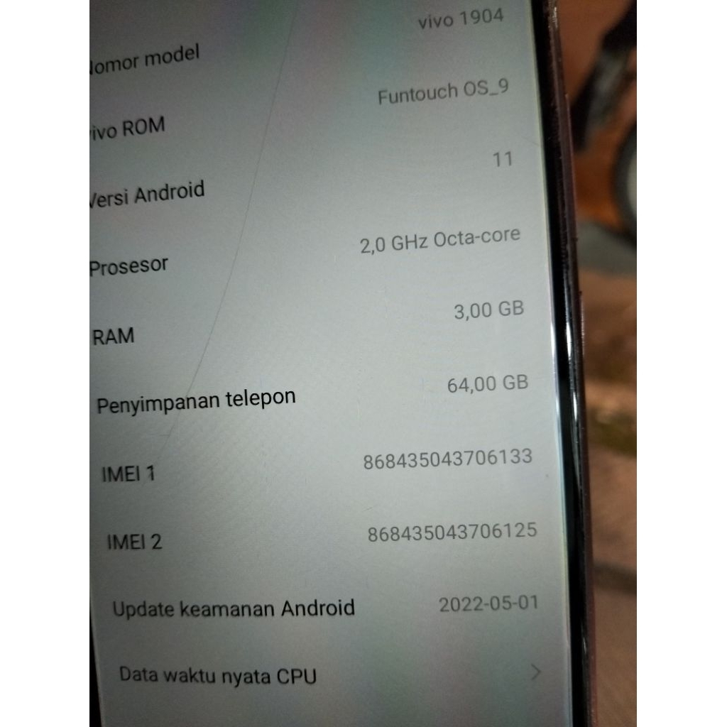 hp Vivo y12 nurmal lcd ore ram3/64