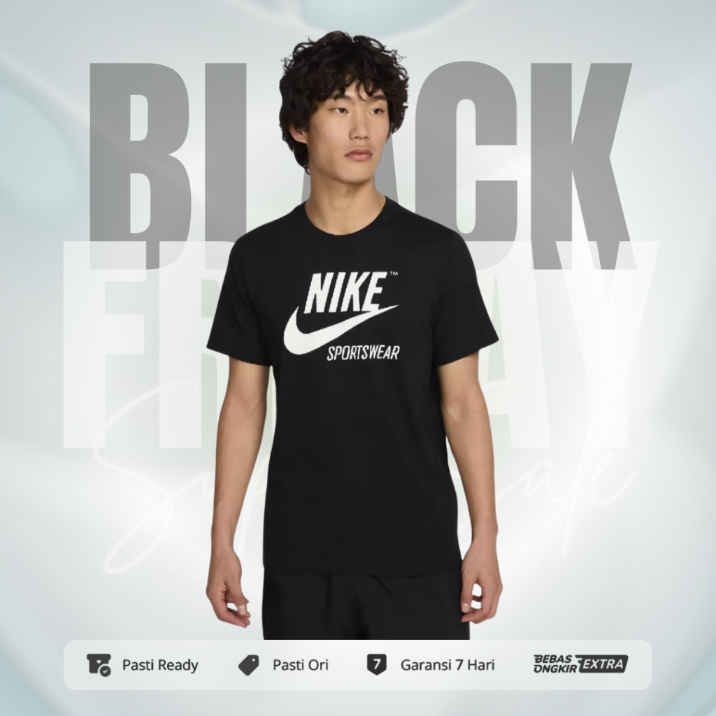 Kaos Nike Pria Crew Logo Nike Sportswear T-Shirt - Black BV0627