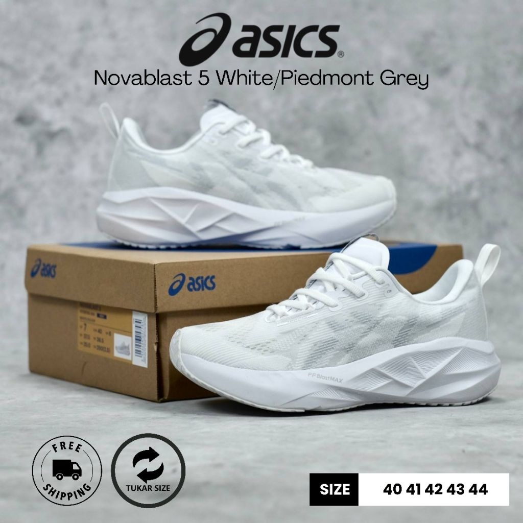 SEPATU RUNNING VOLI ASICS NOVABLAST 5 WHITE PIEDMONT GREY