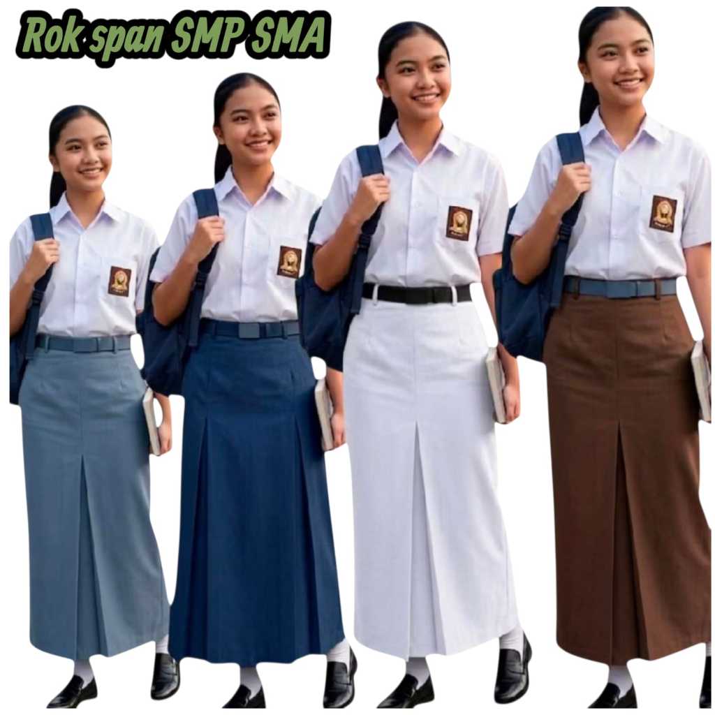 Rok SMP /SMA /SMK Panjang Rok Span Panjang Hitam / Putih /Abu abu / Biru