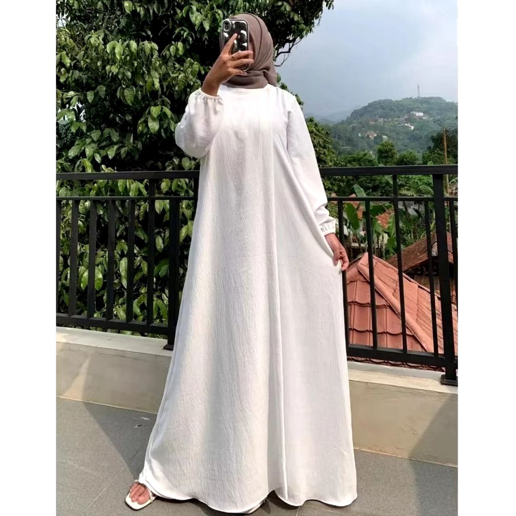 Gamis Putih Denpasar, Busana Muslim Denpasar, Gamis wanita Putih, Busana Muslim Putih, Busana Muslim