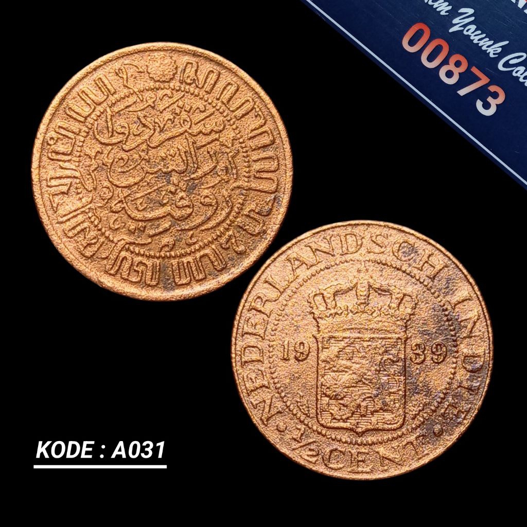 UKI031Coin 1/2 Cent Benggol Kecil (Nederlandsch Indie) Thn Tua 1939 Detail Bagus Sesuai Difoto Kode: