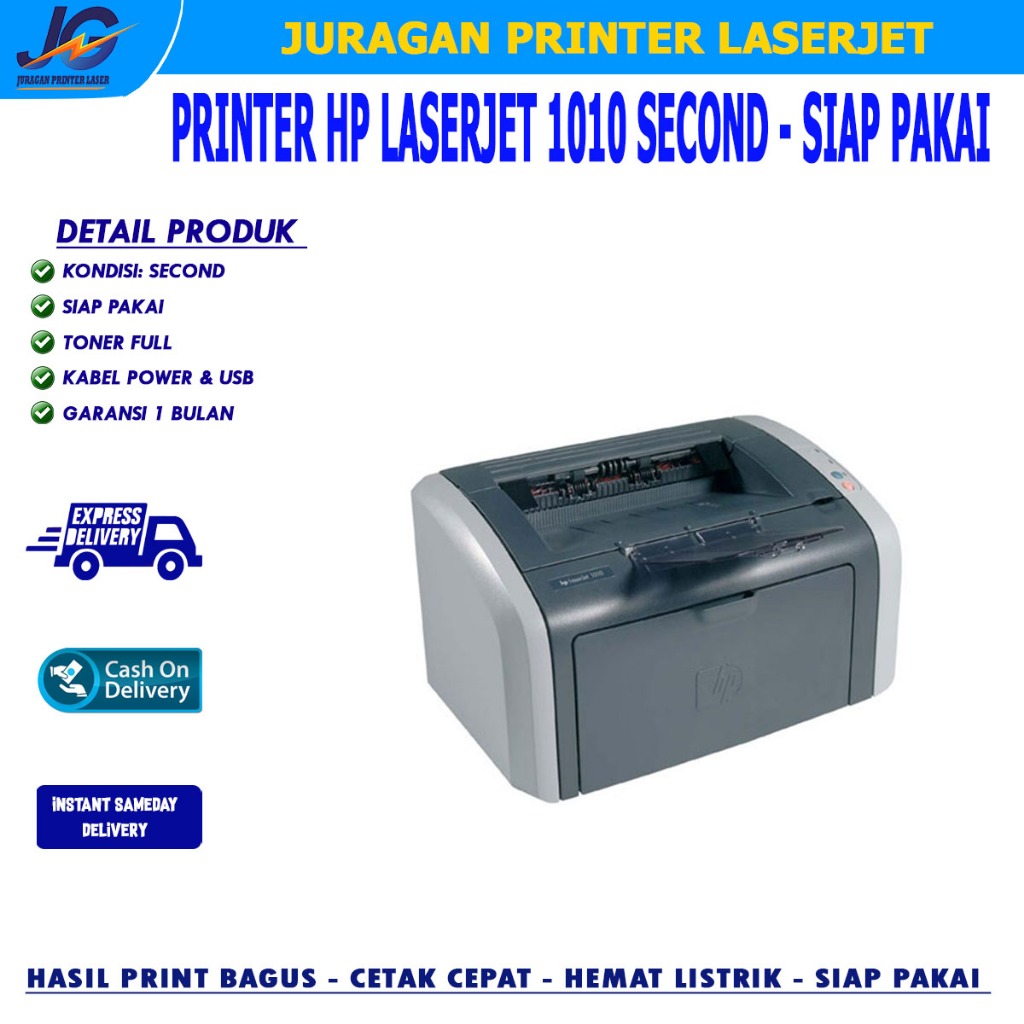 Printer Hp laserjet 1010 laser mono A4 F4 Siap pakai