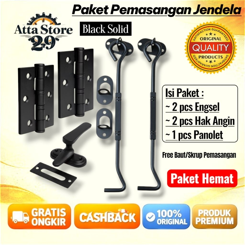 Paket Perlengkapan Jendela Rumah - 2 Hak Angin + 2 Engsel + 1 Grendel Slot panolet Jendela Minimalis