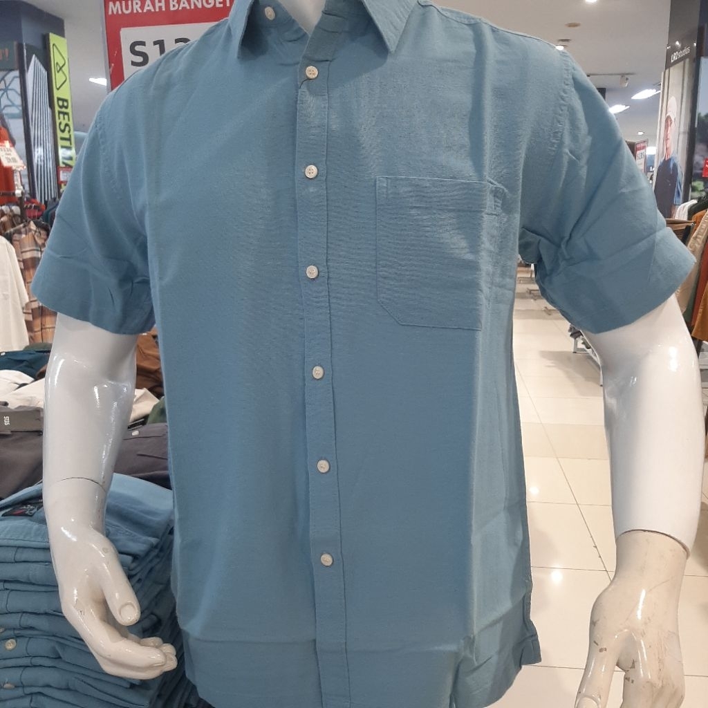 kemeja S135 & Benhill bahan katun linen model polos nyaman di pakai