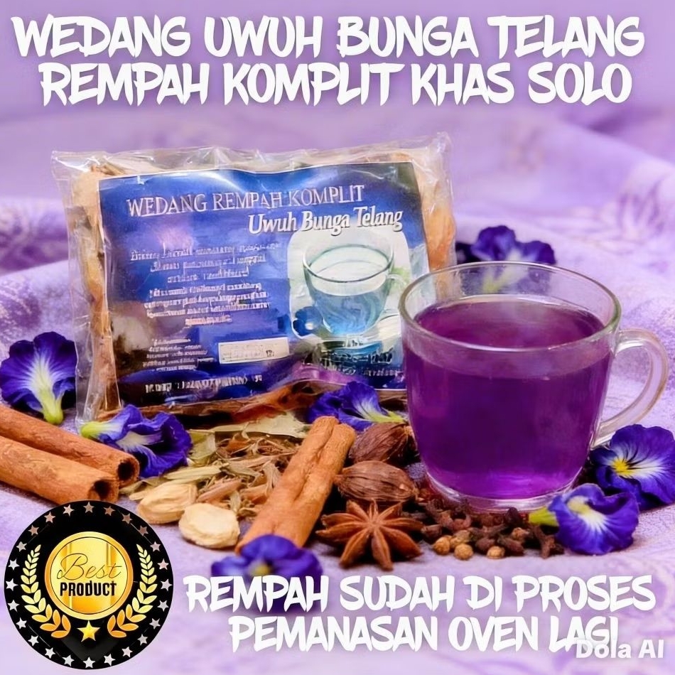 Wedang UWUH BUNGA TELANG Khas Solo Bahan Herbal Minuman Rempah komplit Jamu Nusantara 1bks/pcs