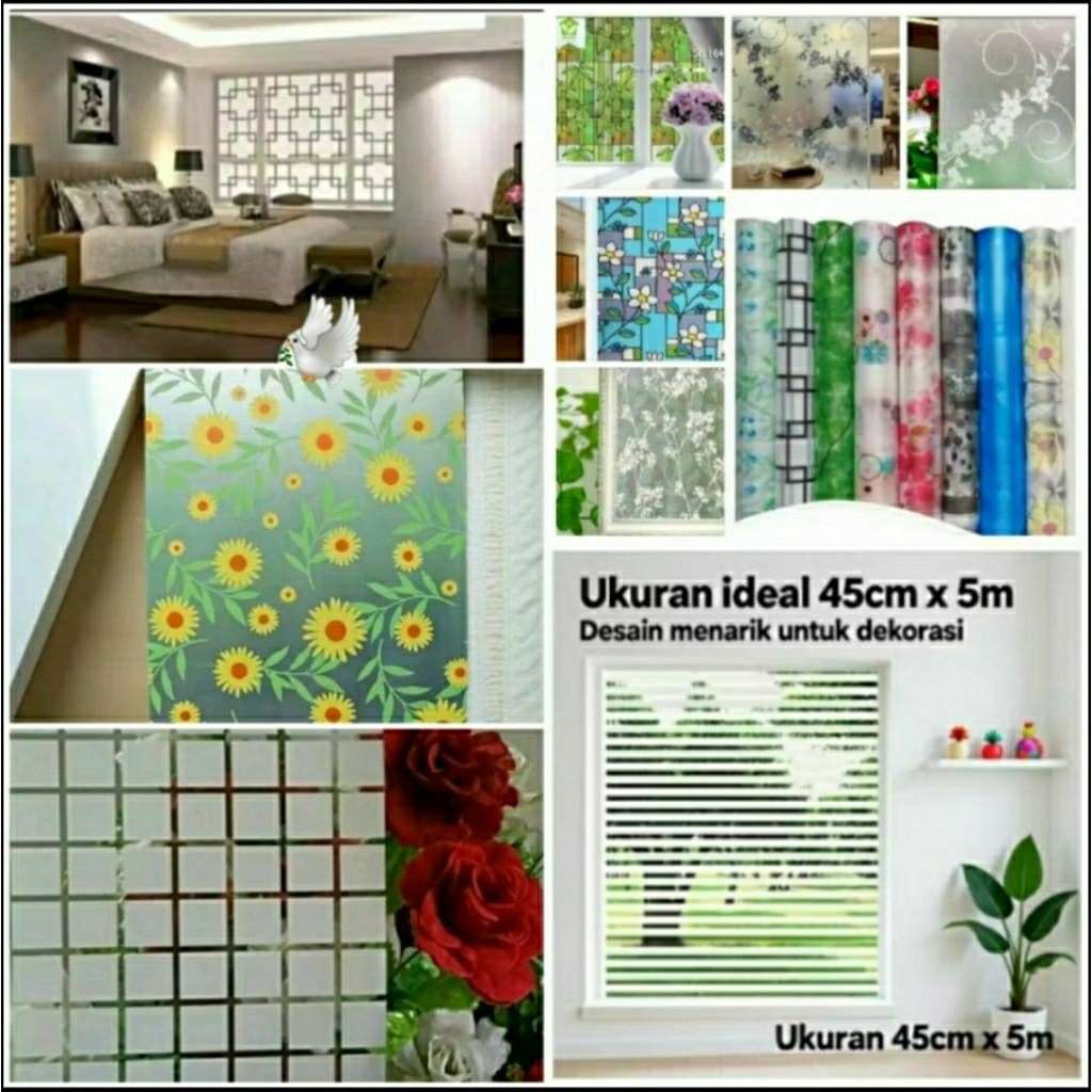 Stiker kaca buram sticker kaca jendela pintu rumah kantor anti intip sundblast motif bunga cantik me