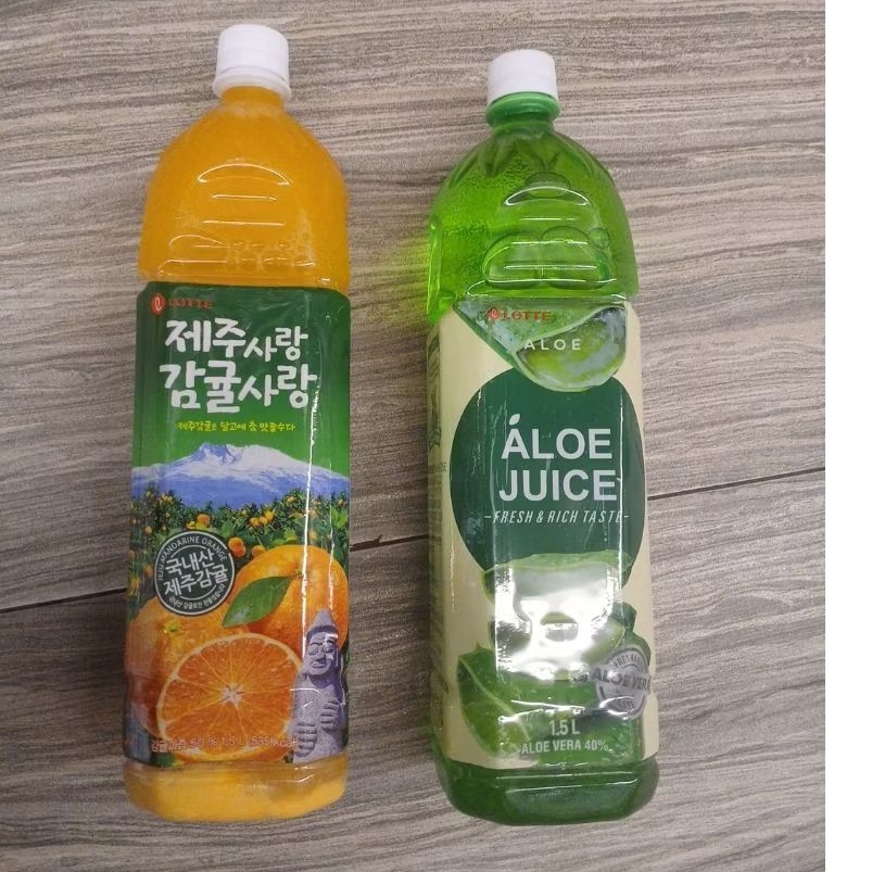 lotte chilsung jeju orange juice dan aloe vera drink botol