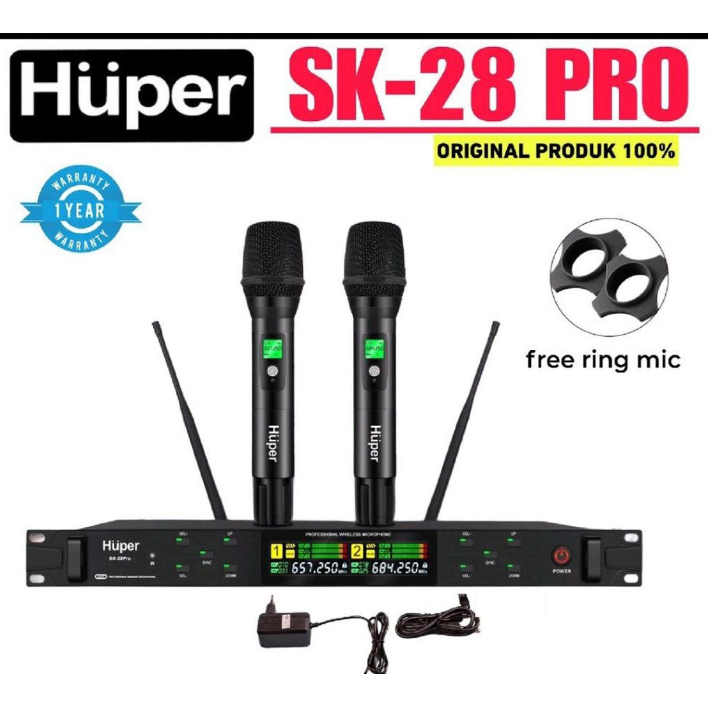 mic huper sk 28 pro microphone wireless 2 mik pegang original garansi.