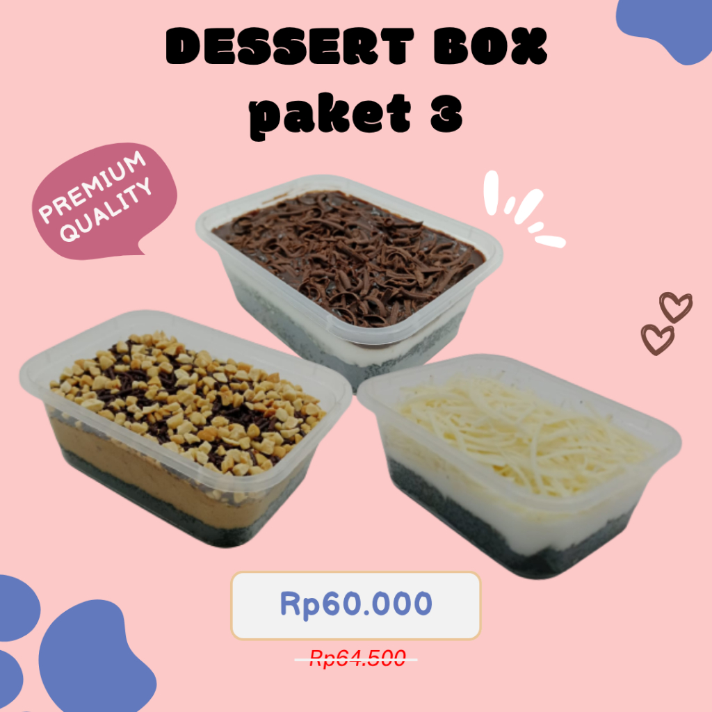 Paket 3 Dessert Box Mini Brownies Keju Chocochips Cokelat Ganache