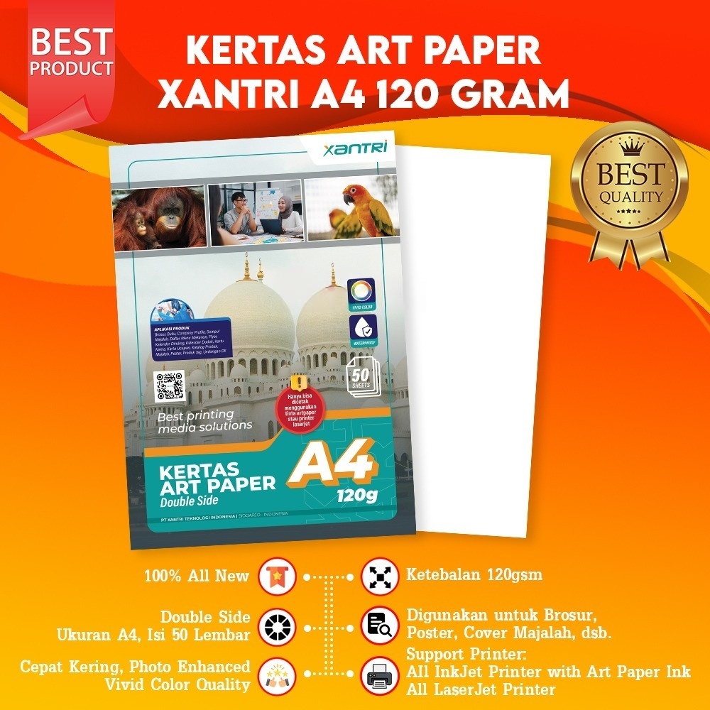 Kertas Art Paper Xantri Double Side A4 120gsm isi 50Lmbr, Kertas Art Paper Printer A5 Kertas Art Kar