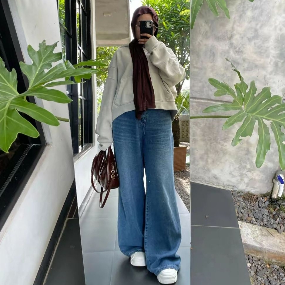 Celana Jeans Wanita VJ Highwaist Oversize Baggy Loose Hangover Jeans Gombrong Skena Wanita