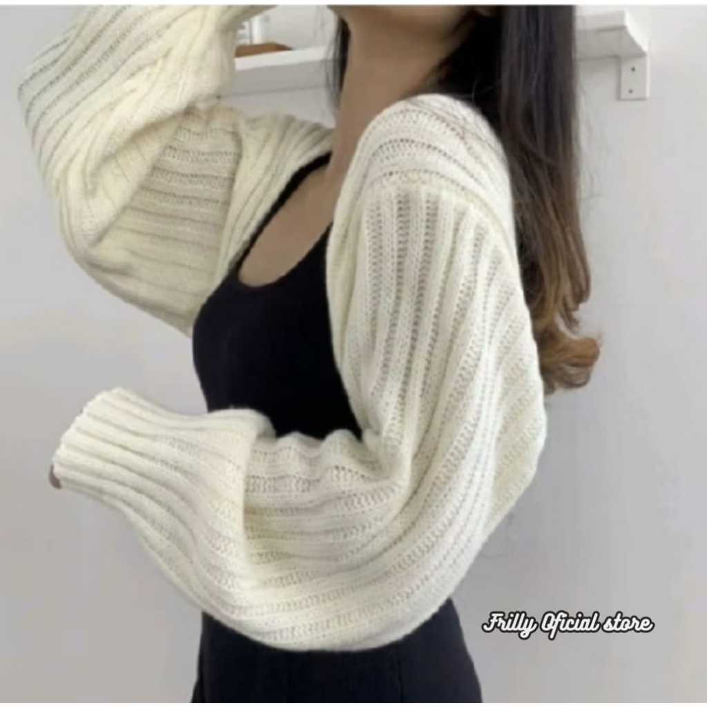 Liam Bolero Crop Cardigan Rajut Tebal Oversize Korea Style Lengan Semi Balon
