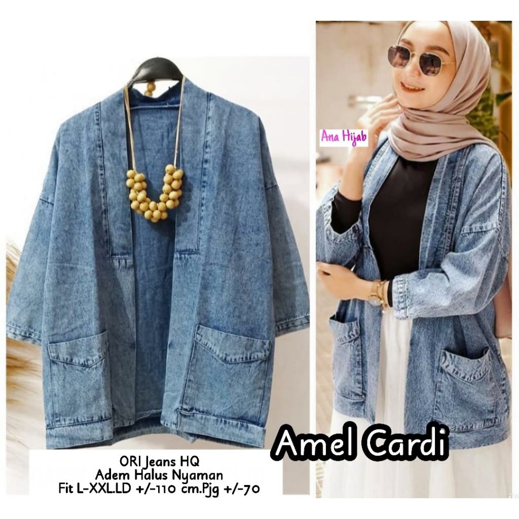 Cardigan Jeans Wanita Oversize Amel Cardi Outer Denim Kekinian Jumbo Fit L-XXL Korean Style