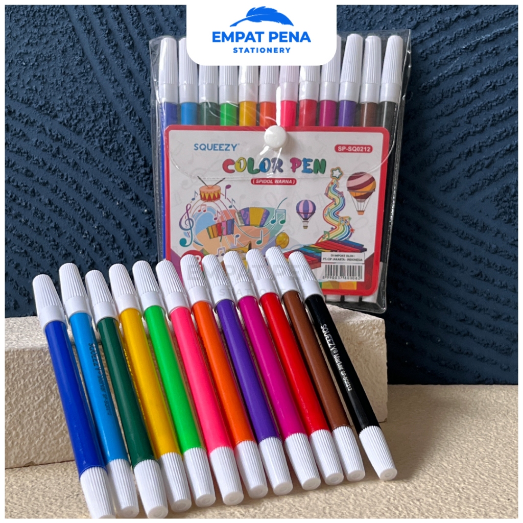 Spidol Warna Set 12W SQ-0212 Alat Gambar Mewarnai Anak Sekolah TK SD Colour Marker Murah Berkualitas